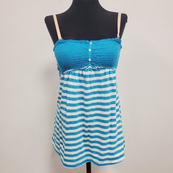 Vintage No Boundaries Juniors Striped Y2K Babydoll Cami Size M Blue Preppy 90S - Picture 1 of 10